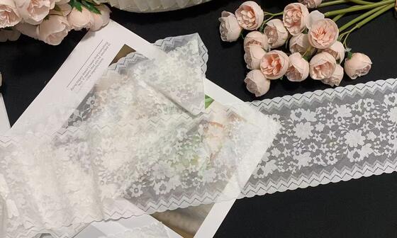 Quality A1Z016 12cm Wide French Lace Floral Stretch Elastic Trim Wave Border for Pajamas and Bags factory