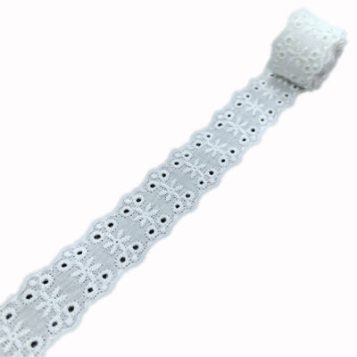 Quality 3.8 Inches Wide Cotton Lace Trim with Scalloped Edge and Floral Pattern for Dress Garment DIY factory