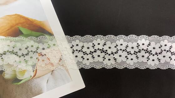 Quality 6.5cm Soft Breathable Floral Hollow Stretch Lace Ribbon White Elastic Lace Accessory Suitable for Skirt Lingerie Handmade Craft Apparel Accessories Large Quantity Supply factory