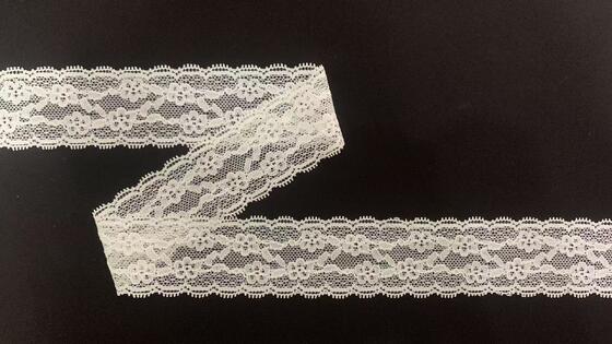 Quality 4cm White Vine Floral Elastic Nylon Lace Trim with Tooth Hollow Mesh for Lingerie and Wedding Dresses factory