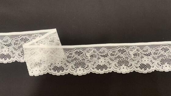 Quality 5.5cm Elastic Nylon Spandex Lace Trim with Single Floral Scalloped Bottom and Soft Mesh for Garment Decoration factory