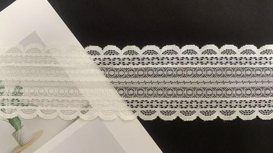 Quality 8cm Symmetrical Wavy Edge Stretch Lace Trim with Fine Geometric Mesh for Tee Dress and Loungewear factory