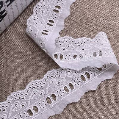 Quality 100% Cotton Floral Embroidery Lace Trim with Scalloped Edge for Garments and Home Textiles factory
