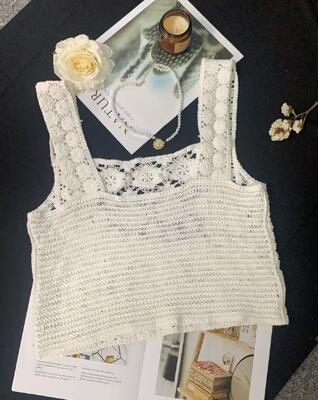 Quality Bohemian lace knit vest retro hollow knit V-neck sleeveless camisole tank top factory