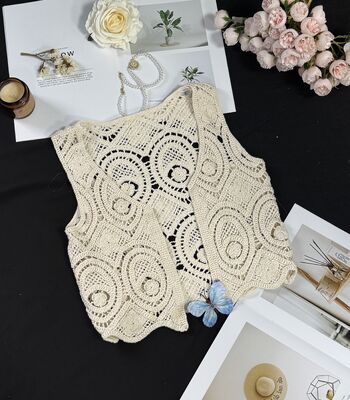 Quality Bohemian lace knit vest retro hollow knit V-neck sleeveless camisole tank top factory