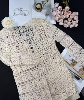 Quality Mid to Long Bohemian Knitted Jacket with Handmade Leaf Floral Crochet Hollow-Out Design and Lightweight Knitted Fabric in Retro Boho Style factory