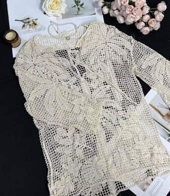 Quality Mid to Long Bohemian Knitted Jacket with Handmade Leaf Floral Crochet Hollow-Out Design and Lightweight Knitted Fabric in Retro Boho Style factory