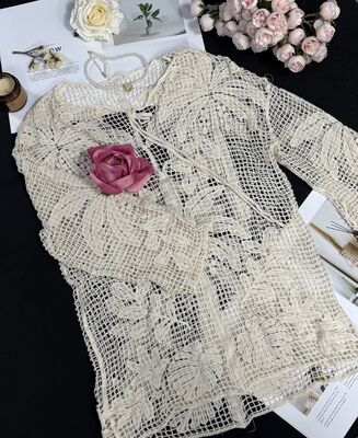 Quality Mid to Long Bohemian Knitted Jacket with Handmade Leaf Floral Crochet Hollow-Out Design and Lightweight Knitted Fabric in Retro Boho Style factory