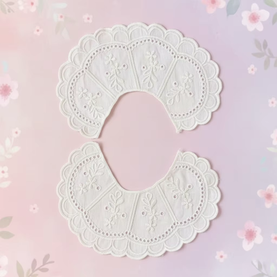 Quality Cotton Embroidery Detachable Peter Pan Collar Vintage Floral Eyelet Lace Fake Collar For Women Dress Blouse Decor factory