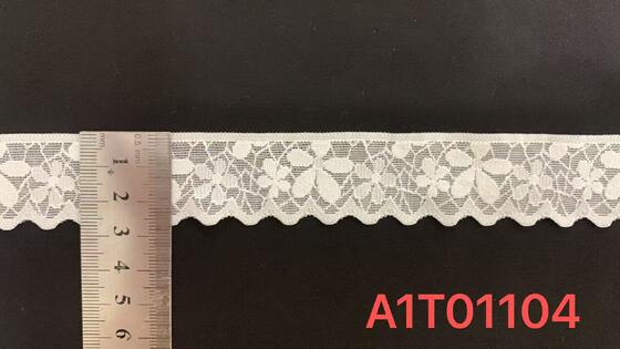Quality 2.2cm Width Vintage Floral Hollow Stretch Lace Trim with Scalloped Bottom Edge Custom Dyed for Wedding Dress and Lingerie factory