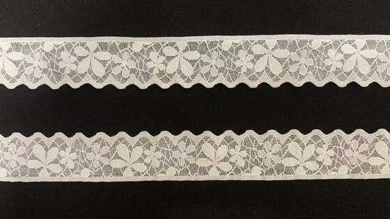 Quality 2.2cm Width Vintage Floral Hollow Stretch Lace Trim with Scalloped Bottom Edge Custom Dyed for Wedding Dress and Lingerie factory