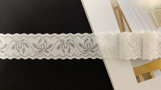 Quality 3.2cm Width Soft Wavy-edge Elastic Lace Trim with Subtle Flower Hollow Pattern for Lingerie & Dress factory