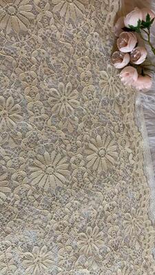 Quality Nylon/Cotton Retro Large Flower Stretch Lace Fabric with 150cm Width for Wedding Garments and DIY Crafts factory