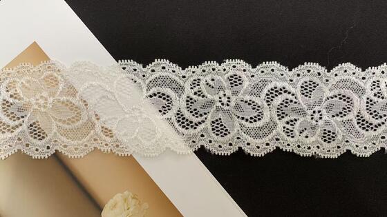 Quality 3.5cm Width Scalloped Edge Floral Lace Trim with Breathable Hollow Weave for Lingerie and Dresses factory