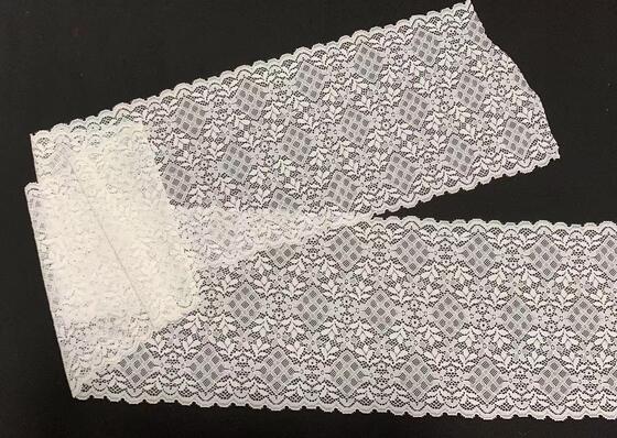 Quality A1Z017   18CMElastic White Lace Trim With Rhombus Leaf Pattern, Soft Stretch Lace For Lingerie Dress Skirt Decoration factory