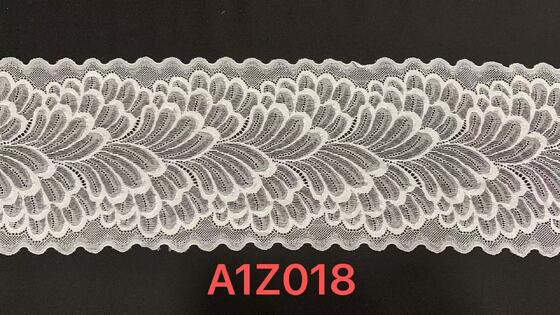 Quality 19CM Wide Stretch White Lace Trim A1Z018 Peacock Feather Pattern Elastic Lace For Lingerie Nightgown Dress Decoration factory