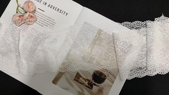 Quality A1Z019 Floral Hollow Out Stretch Lace Trim, Double Scalloped White Elastic Lace Ribbon For Lingerie Dress Pajama Garment Decoration factory