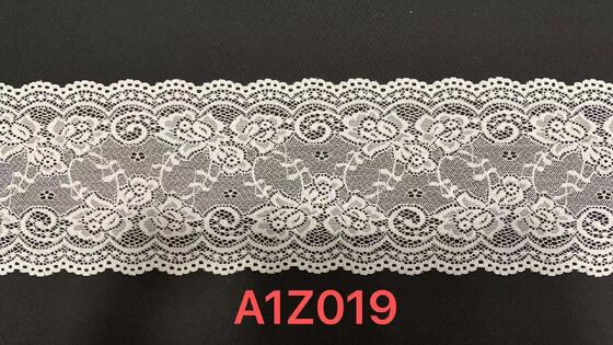 Quality A1Z019 Floral Hollow Out Stretch Lace Trim, Double Scalloped White Elastic Lace Ribbon For Lingerie Dress Pajama Garment Decoration factory