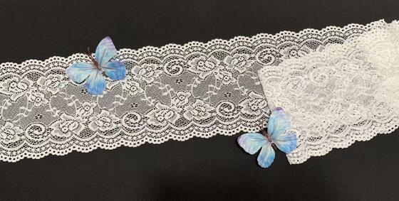Quality A1Z019 Floral Hollow Out Stretch Lace Trim, Double Scalloped White Elastic Lace Ribbon For Lingerie Dress Pajama Garment Decoration factory