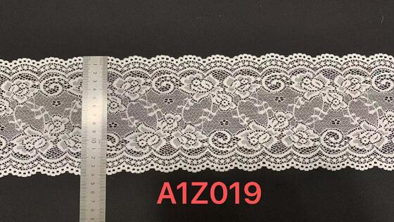 Quality A1Z019 Floral Hollow Out Stretch Lace Trim, Double Scalloped White Elastic Lace Ribbon For Lingerie Dress Pajama Garment Decoration factory
