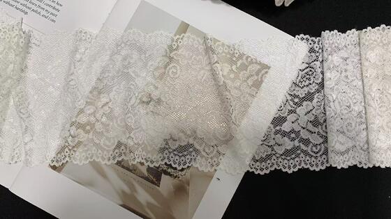 Quality A1Z020 Vintage Rose Floral Elastic Lace Trim, Double Scalloped Hollow Out White Lace Ribbon For Lingerie Dress Nightgown Decoration factory