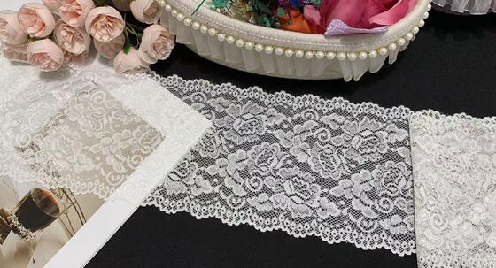 Quality A1Z020 Vintage Rose Floral Elastic Lace Trim, Double Scalloped Hollow Out White Lace Ribbon For Lingerie Dress Nightgown Decoration factory