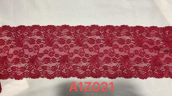 Quality A1Z021 Burgundy Floral Stretch Lace Trim, Double Scalloped Vintage Nylon/Spandex Lace Ribbon for Lingerie Wedding Dress Nightgown Decoration factory