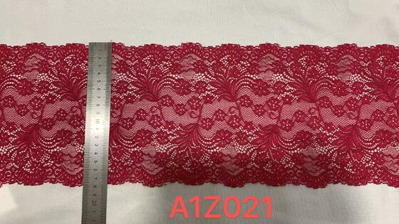 Quality A1Z021 Burgundy Floral Stretch Lace Trim, Double Scalloped Vintage Nylon/Spandex Lace Ribbon for Lingerie Wedding Dress Nightgown Decoration factory