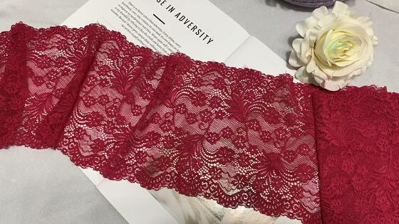 Quality A1Z021 Burgundy Floral Stretch Lace Trim, Double Scalloped Vintage Nylon/Spandex Lace Ribbon for Lingerie Wedding Dress Nightgown Decoration factory