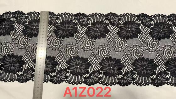Quality A1Z022 Black Big Floral Stretch Lace Trim, 23.5CM Double Scalloped Hollow Out Elastic Lace Ribbon For Lingerie Dress Sleepwear Decoration factory