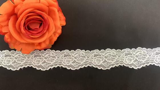 Quality 3.8cm Scalloped Nylon Spandex Lace Trim with Hollow-out Patterns for Dress & Lingerie Trimming factory