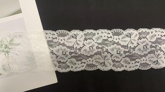 Quality Wide Floral Lace Trim with Layered Hollow Flower Patterns and Stretchy Soft Yarn for Dress and Lingerie factory