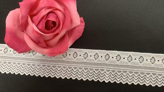 Quality 5cm Multi-layer Segmented Elastic Lace Trim with Oval Hollow Patterns & Double Scalloped Layers factory