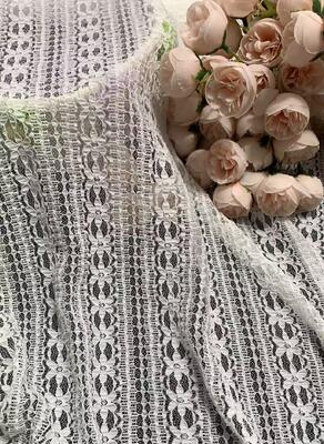 Quality 100% nylon/spandex Vertical Floral Striped Lace Fabric, Continuous Flower Stripe Hollow Mesh Lace for Women Dress Lingerie factory