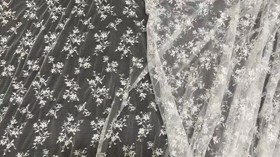 Quality Soft 100% Polyester Scattered Floral Mesh Tulle, Lightweight Small Flower Printed Sheer Net Fabric for Wedding Garment factory