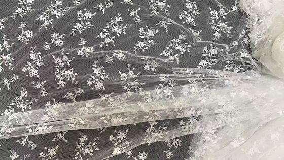Quality Soft 100% Polyester Scattered Floral Mesh Tulle, Lightweight Small Flower Printed Sheer Net Fabric for Wedding Garment factory