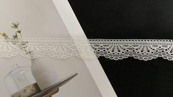 Quality 2.8cm Lightweight Hollow Polyamide Lace Trim with Single Scalloped Edge for Lingerie factory