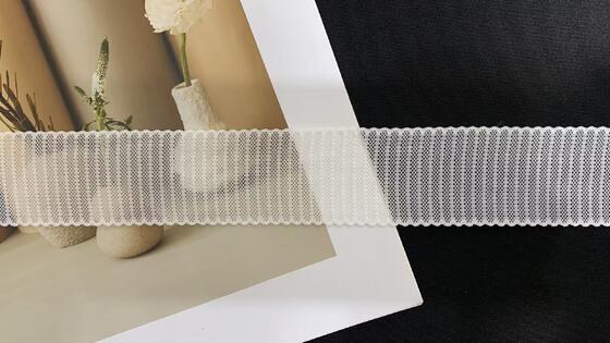 Quality 4cm Fine Square Mesh Nylon Spandex Lace Trim with Double Scalloped Edges for Lingerie Decoration factory