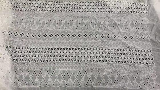 Quality Soft 100% Cotton Horizontal Striped Eyelet Embroidery Fabric, Geometric Diamond Oval Hollow Cutwork Lace for Summer Dress Blouse factory