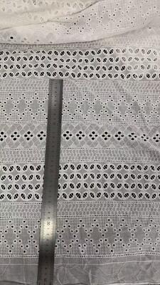 Quality Soft 100% Cotton Horizontal Striped Eyelet Embroidery Fabric, Geometric Diamond Oval Hollow Cutwork Lace for Summer Dress Blouse factory