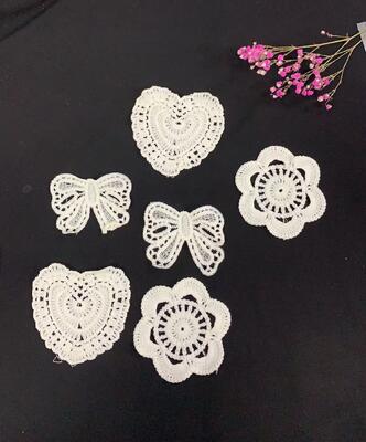 Quality  100% Polyester Embroidery Patches, Heart Flower Bow Hollow Cutwork Lace Appliques for Dress Garment DIY Decoration factory