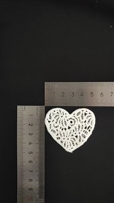 Quality Soft 100% Polyester Hollow Crochet Heart Lace Patch, Romantic Heart Embroidery Applique for Fashion Clothing Accessories factory
