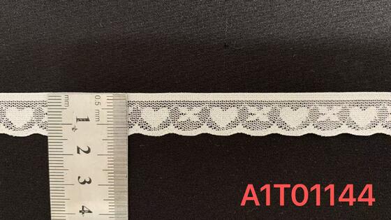 Quality 1.5cm Nylon Spandex Elastic Lace Trim with Heart Pattern Mesh and Wavy Bottom Edge for Lingerie Decoration factory