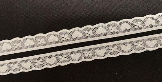 Quality 1.5cm Nylon Spandex Elastic Lace Trim with Heart Pattern Mesh and Wavy Bottom Edge for Lingerie Decoration factory