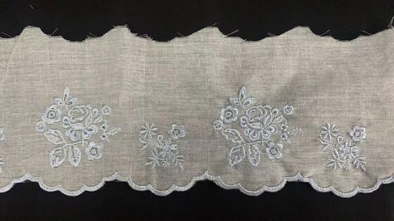 Quality 100% Cotton Soft  Eyelet chicken Embroidery Lace Trim Gold Thread Floral Embroidery Scalloped Lace Edging for Ladies Apparel factory