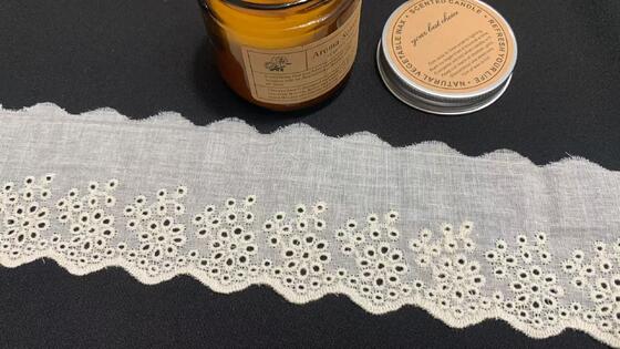 Quality 6.5cm Cotton Chicken Lace Trim with Small Daisy Eyelet Cutout and Double Scalloped Edge for Dress Garment Lingerie factory