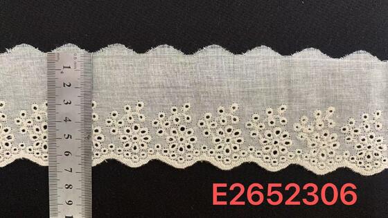 Quality 6.5cm Cotton Chicken Lace Trim with Small Daisy Eyelet Cutout and Double Scalloped Edge for Dress Garment Lingerie factory