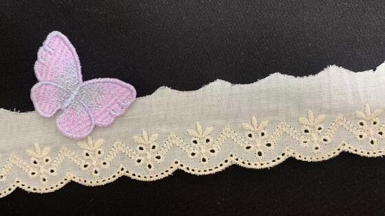 Quality 4.2cm Breathable Cotton Chicken Lace Trim with Wheat Floral Eyelet Embroidery and Double Scalloped Edge for Women Apparel factory