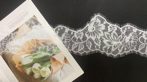 Quality Eyelash Lace Trim 12cm Width Delicate Flower Pattern Non-Stretch Nylon for Wedding & Lingerie factory