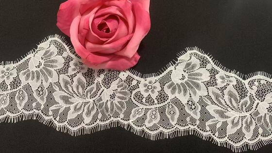 Quality Eyelash Lace Trim 12cm Width Delicate Flower Pattern Non-Stretch Nylon for Wedding & Lingerie factory
